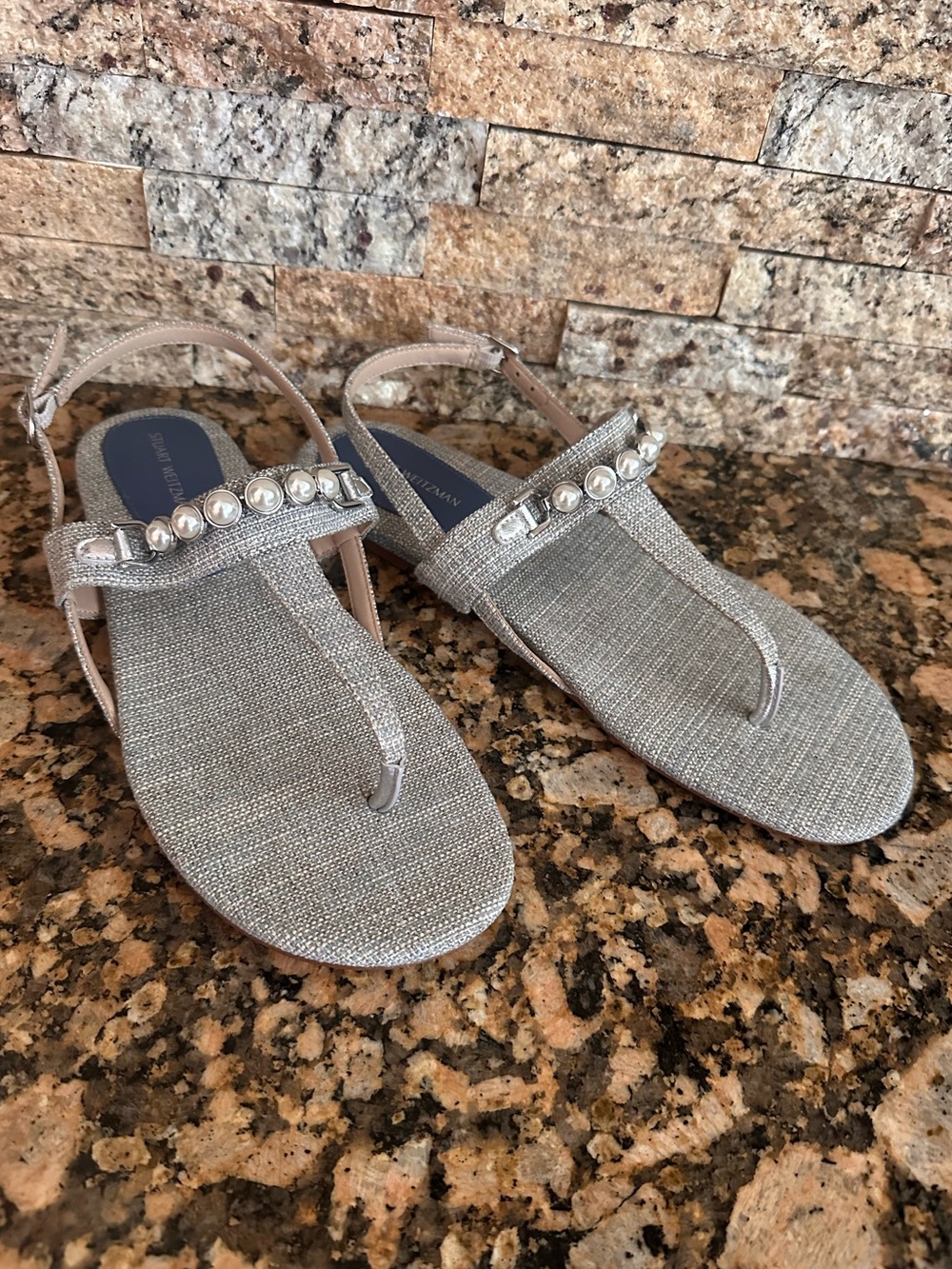 Stuart Weitzman Perla T-Strap Leather Sandal